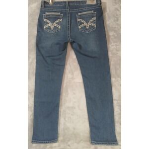 VGS Jeans Roll Up Skinny Medium Wash Distressed Embellished Denim Blue Womens 12